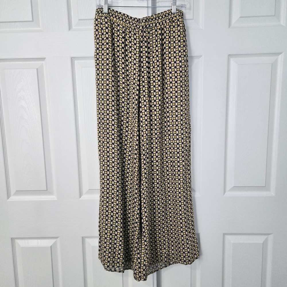 Harlyn Womens Wide Leg Pants Geometric Honeycomb Print Black Tan Yellow Size M